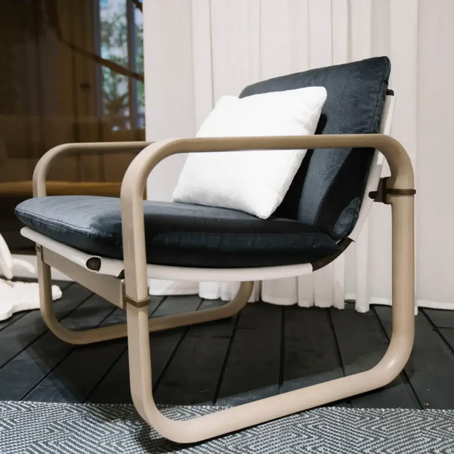 Exceptional Giorgetti Loop lounge chair with grey water-polished ash wood and dark gray Eva rubber seat upholstery