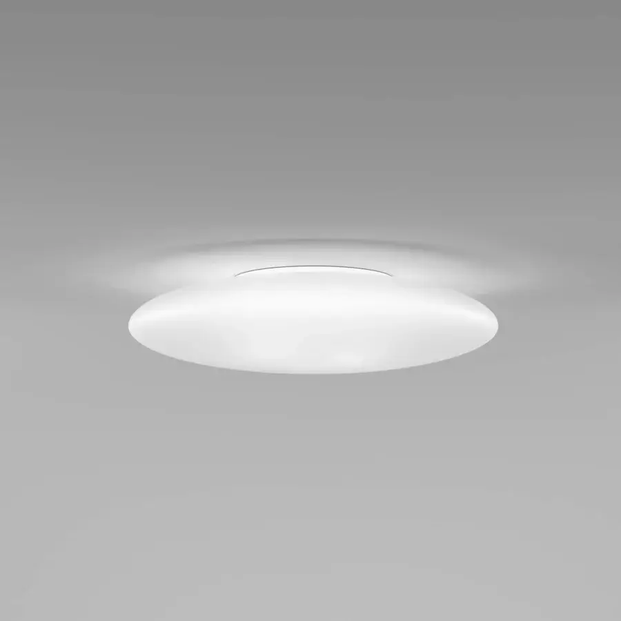 Elegant Vistosi Saba ceiling lamp crafted in satin-finish blown glass with gently curved lines for a warm glow