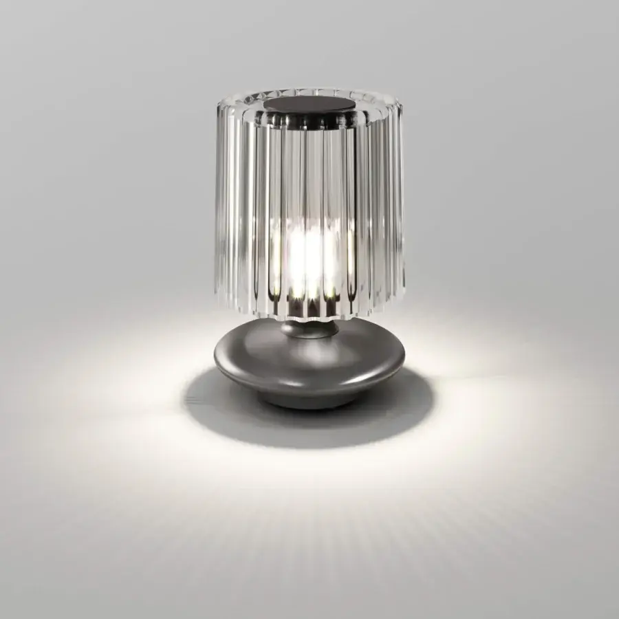 Avant-garde Vistosi Tread lamp crafted in muted gray with hand-blown Murano glass and smooth matte metal base
