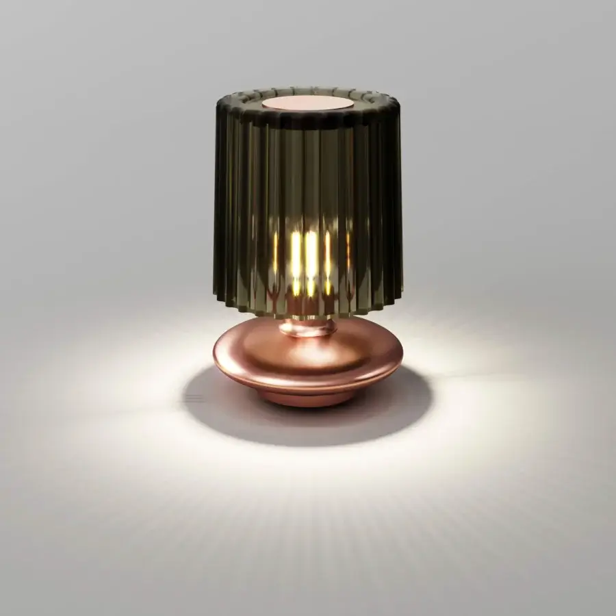 Distinguished Vistosi Tread lamp crafted in smoky gray Murano glass with a polished copper tone base