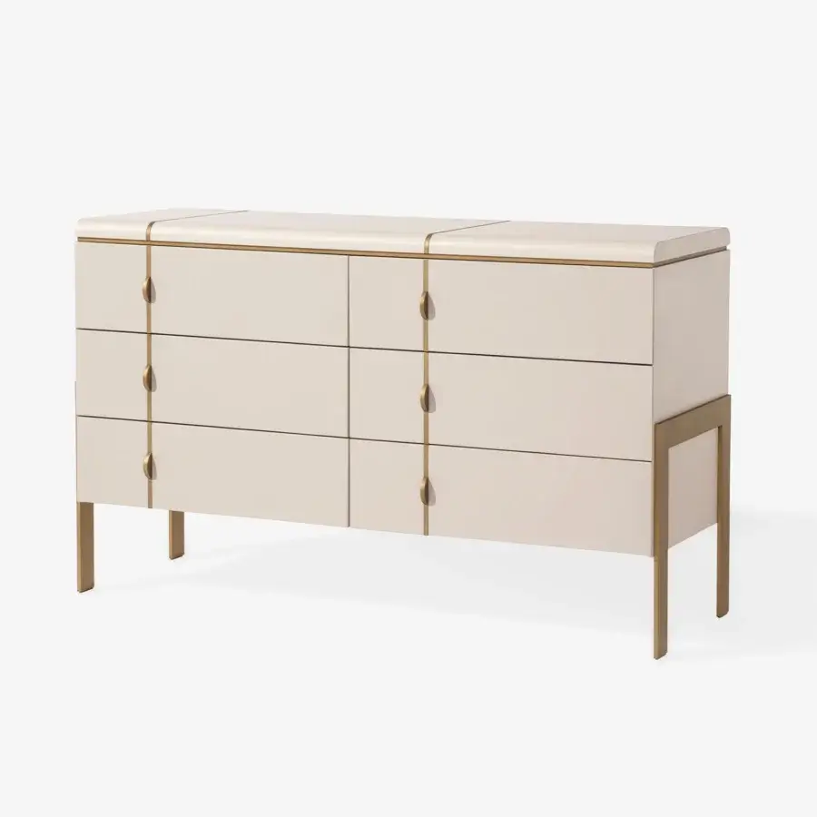 Superior Carpanese Home Althea D dresser crafted in pale beige wood with satin brass inlays and matte finish