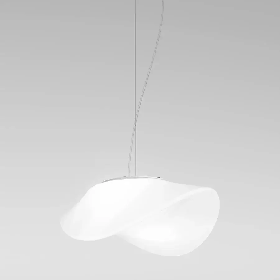 Elegant Vistosi Balance suspension lamp crafted in soft white hand-blown glass with a smooth matte finish