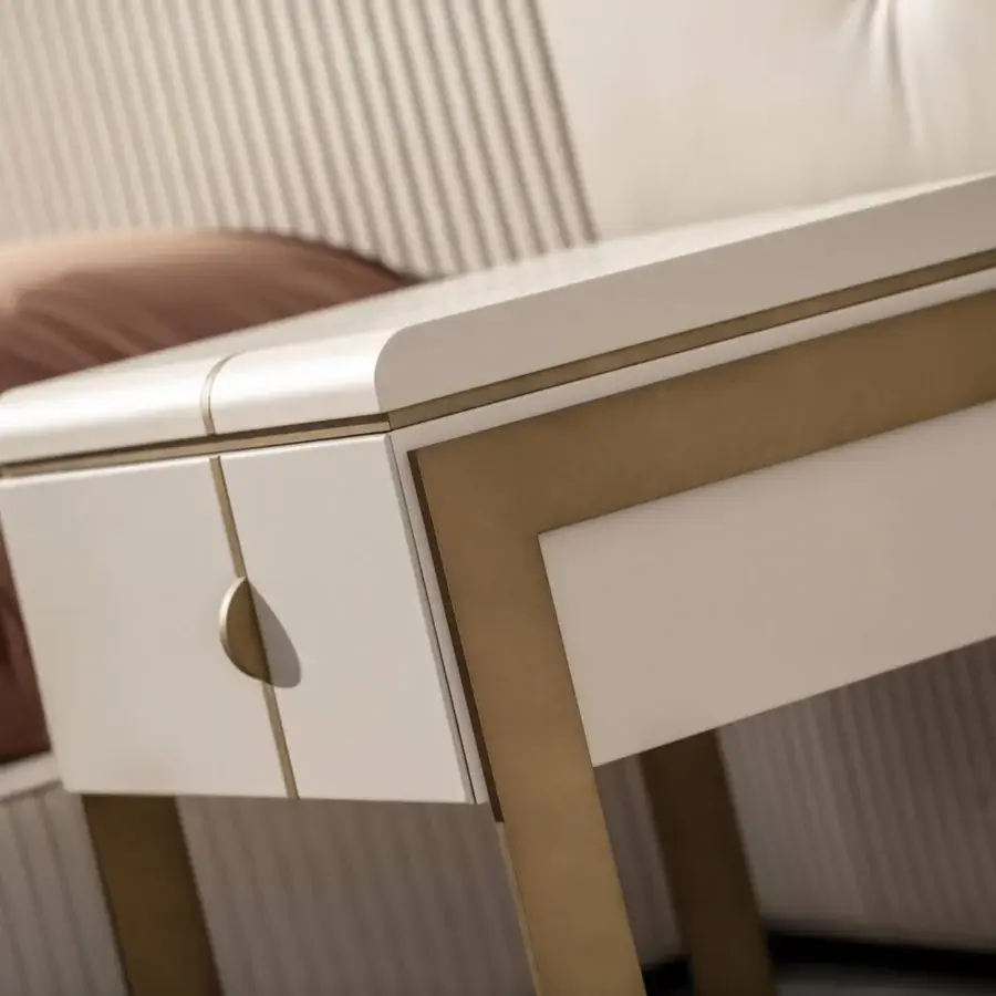 Superior Carpanese Home Althea N nightstand in white with satin brass metal inlay and soft econabuk lining
