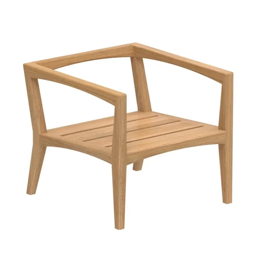 Exceptional Royal Botania Zenhit armchair crafted with light teak wood and a smooth matte finish for luxury dining areas