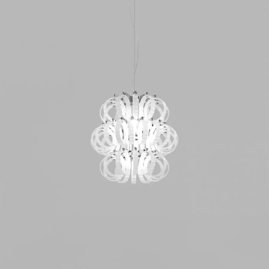 Exceptional Vistosi Ecos suspension lamp crafted in layered hand-blown Murano glass with a bright white glossy finish