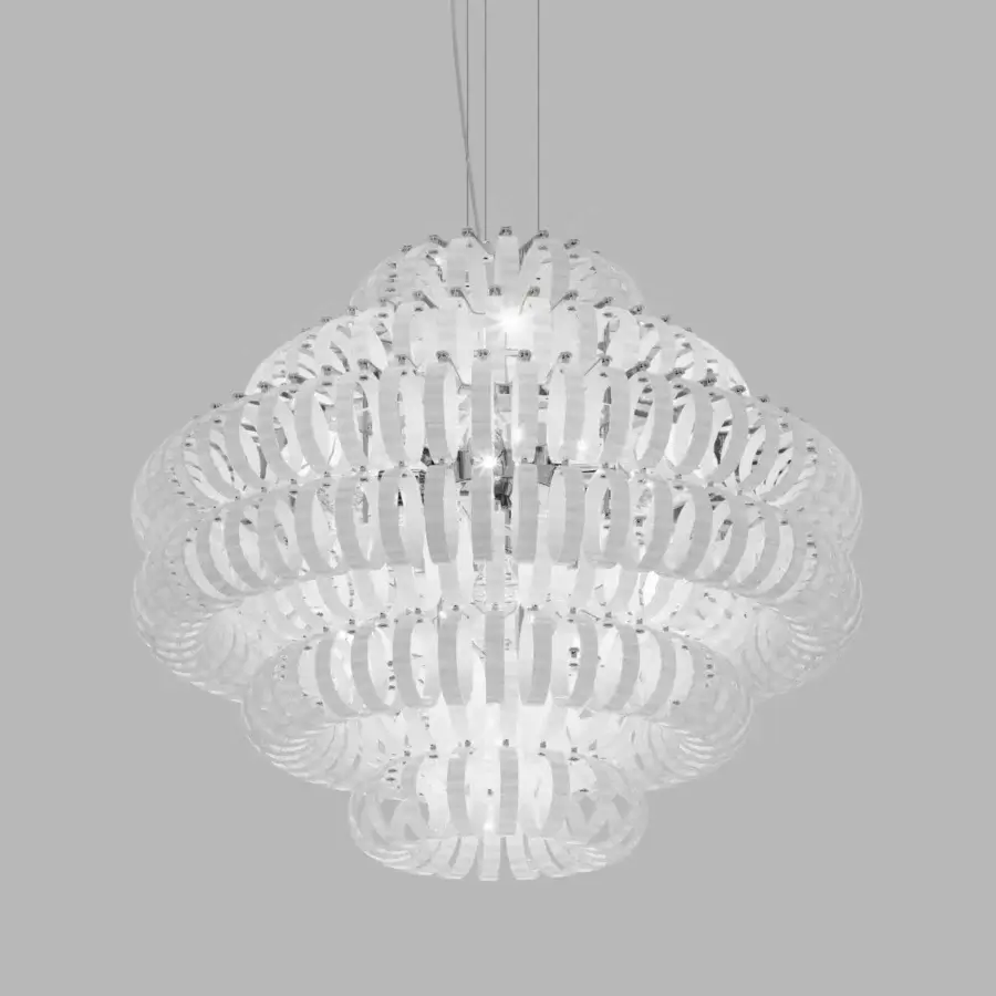 Distinguished Vistosi Ecos suspension lamp crafted in clear Murano glass with a subtly textured rigadin finish