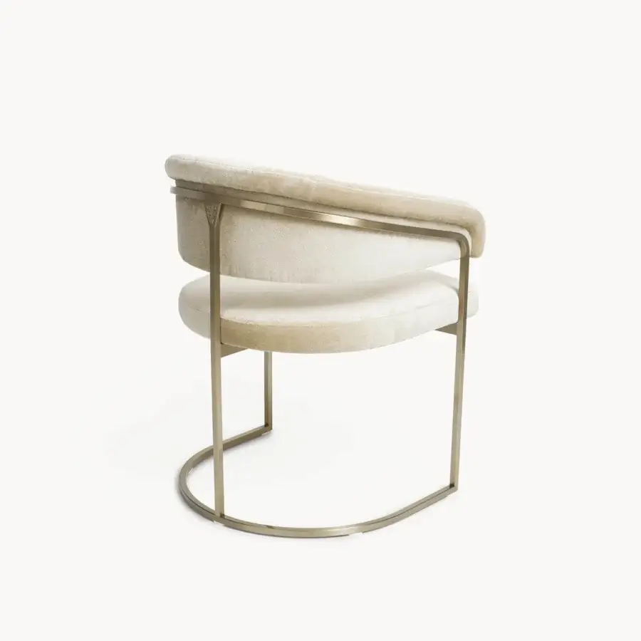 Exceptional Visionnaire Clem Outdoor armchair with a brass pipe frame upholstered in textured creamy beige fabric
