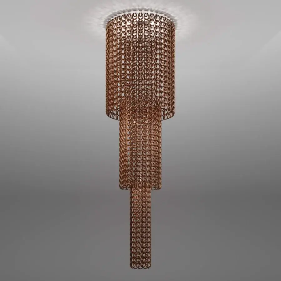 Exclusive Vistosi Giogali suspension lamp handcrafted with interwoven reddish-brown Murano glass hooks delivering brilliant light diffusion