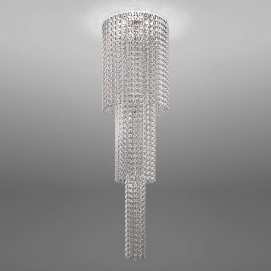 Distinguished Vistosi Giogali suspension lamp crafted with interconnected silver-grey Murano glass hooks establishing a brilliant light diffusion