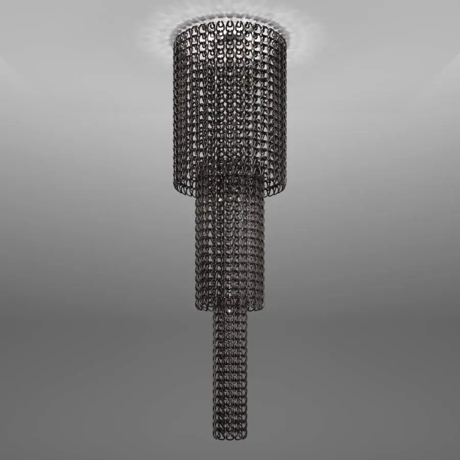 Exceptional Vistosi Giogali suspension lamp crafted in dark gray with interconnected Murano glass hooks offering a structured aesthetic