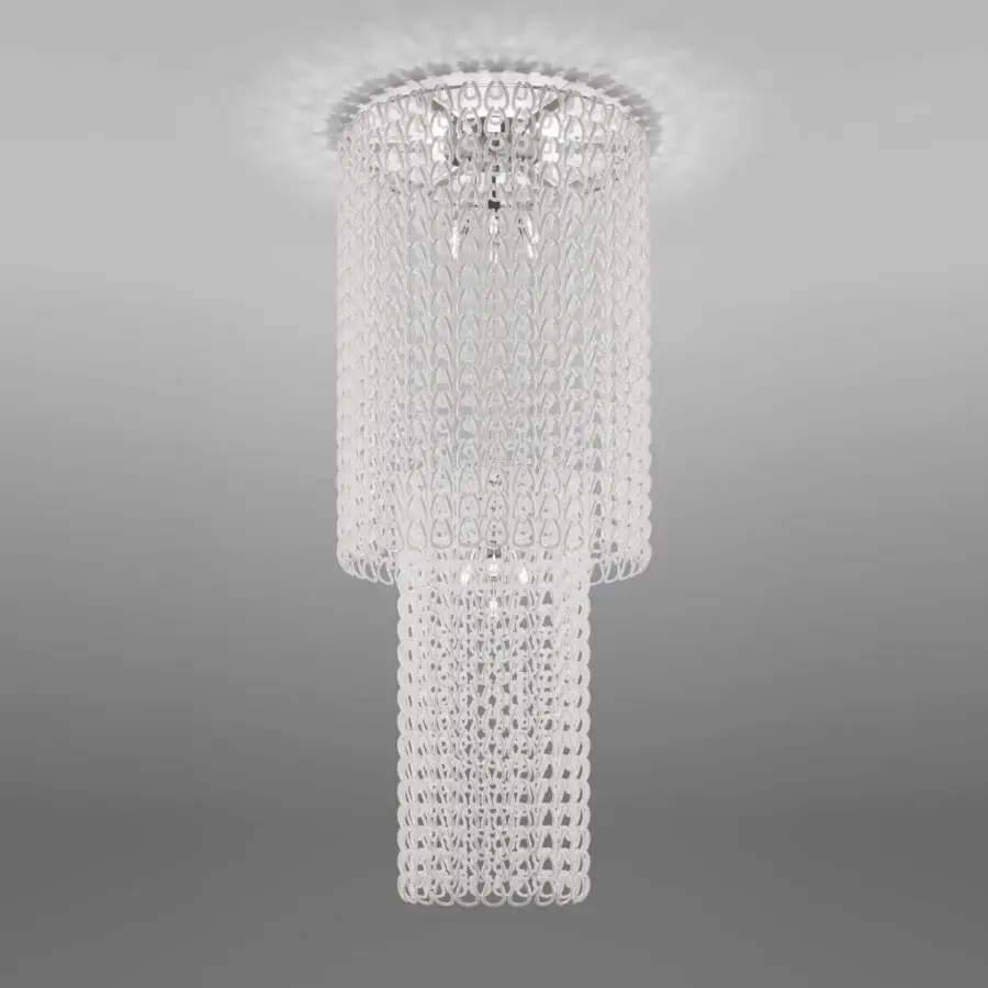 Superior Vistosi Giogali suspension lamp handcrafted in bright white with interwoven Murano glass creating architectural illumination