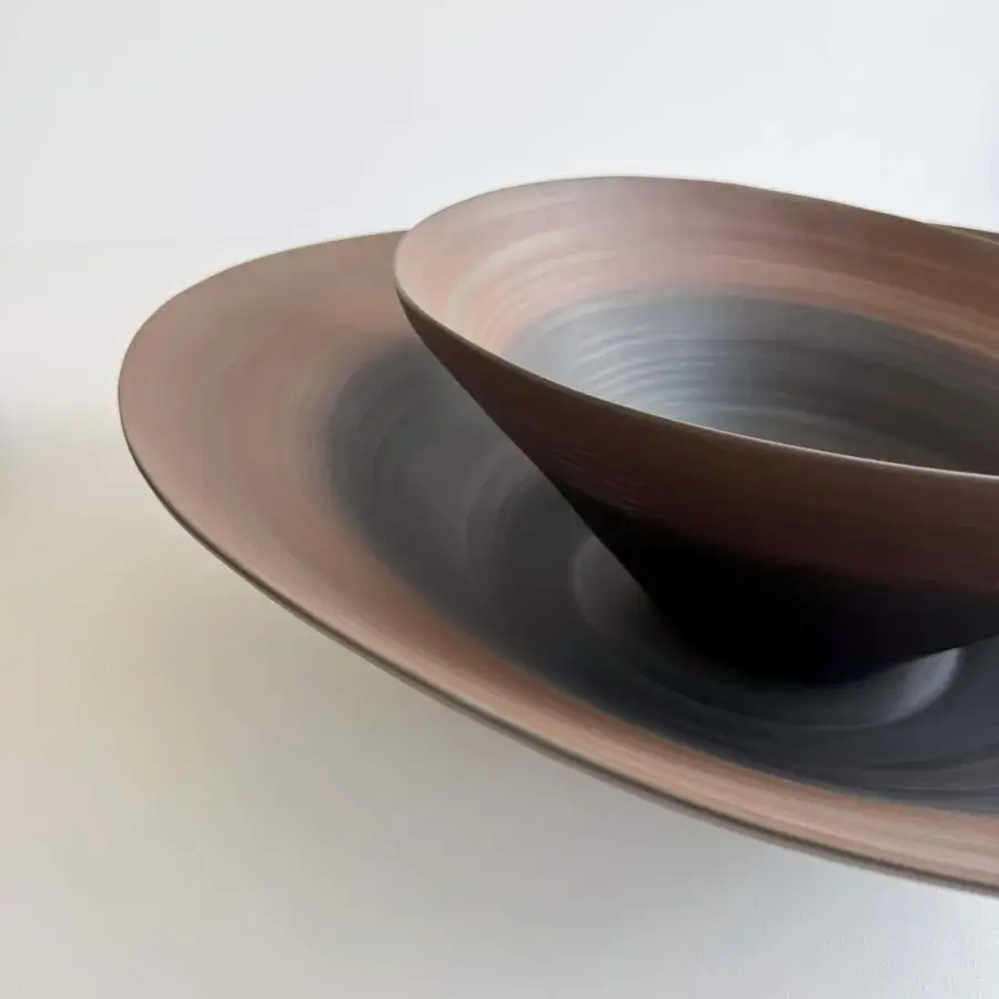 Exceptional Rina Menardi Campanelle centerpiece crafted in Italy from baked clay with satin brown tonal variations