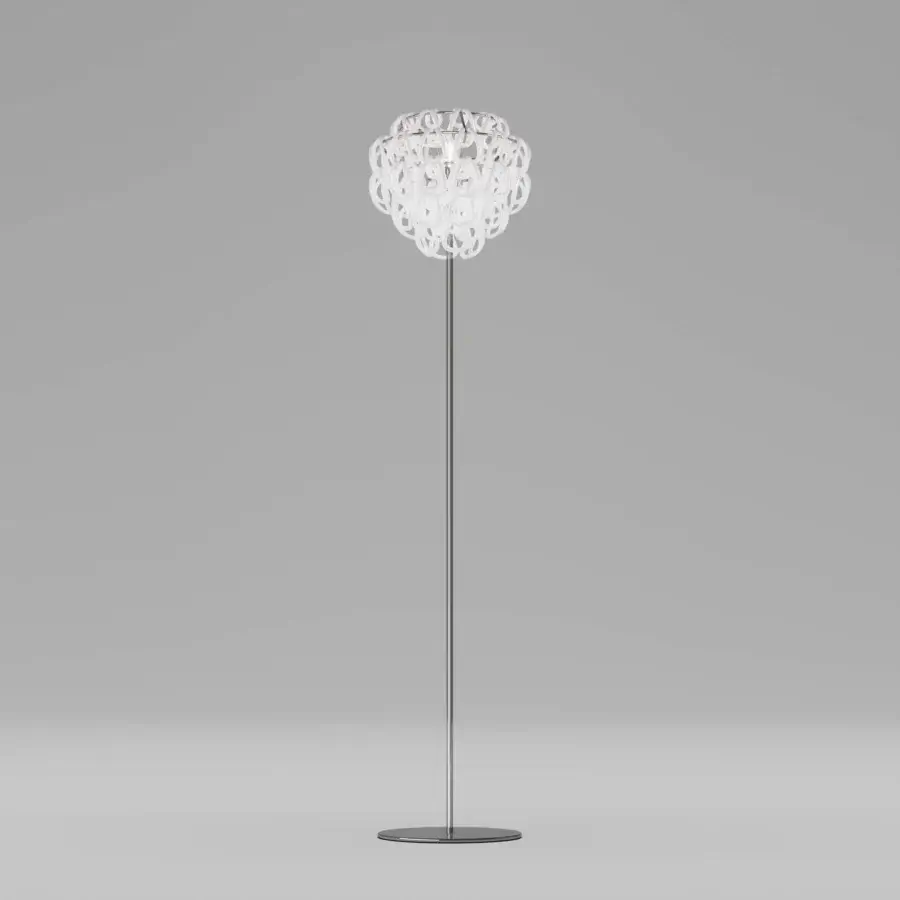 Distinguished Vistosi Giogali floor lamp crafted in white Murano glass with a satin metal stem and dark base