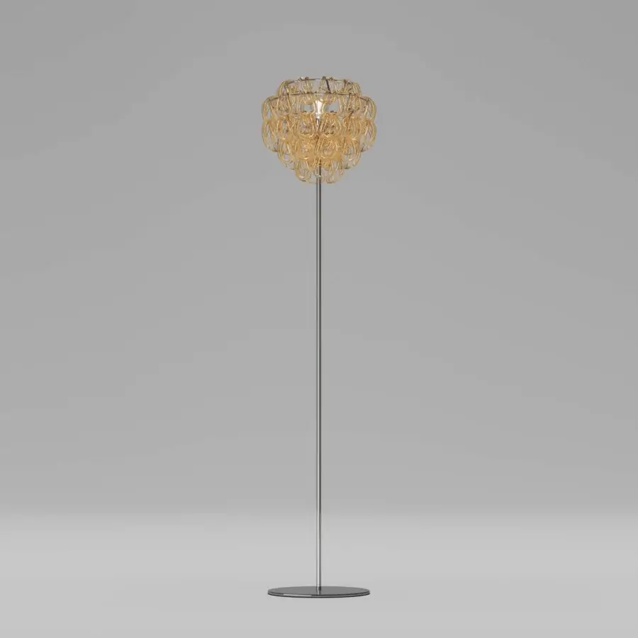 Distinguished Vistosi Giogali floor lamp crafted with interlinking Murano glass hooks and glossy metallic stem in matte black finish