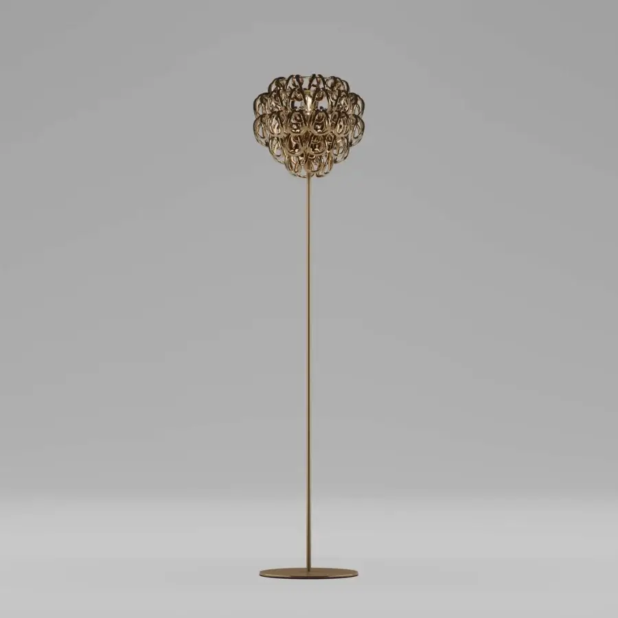 Exceptional Vistosi Giogali floor lamp crafted in Murano glass with cascading shades and satin gold finish