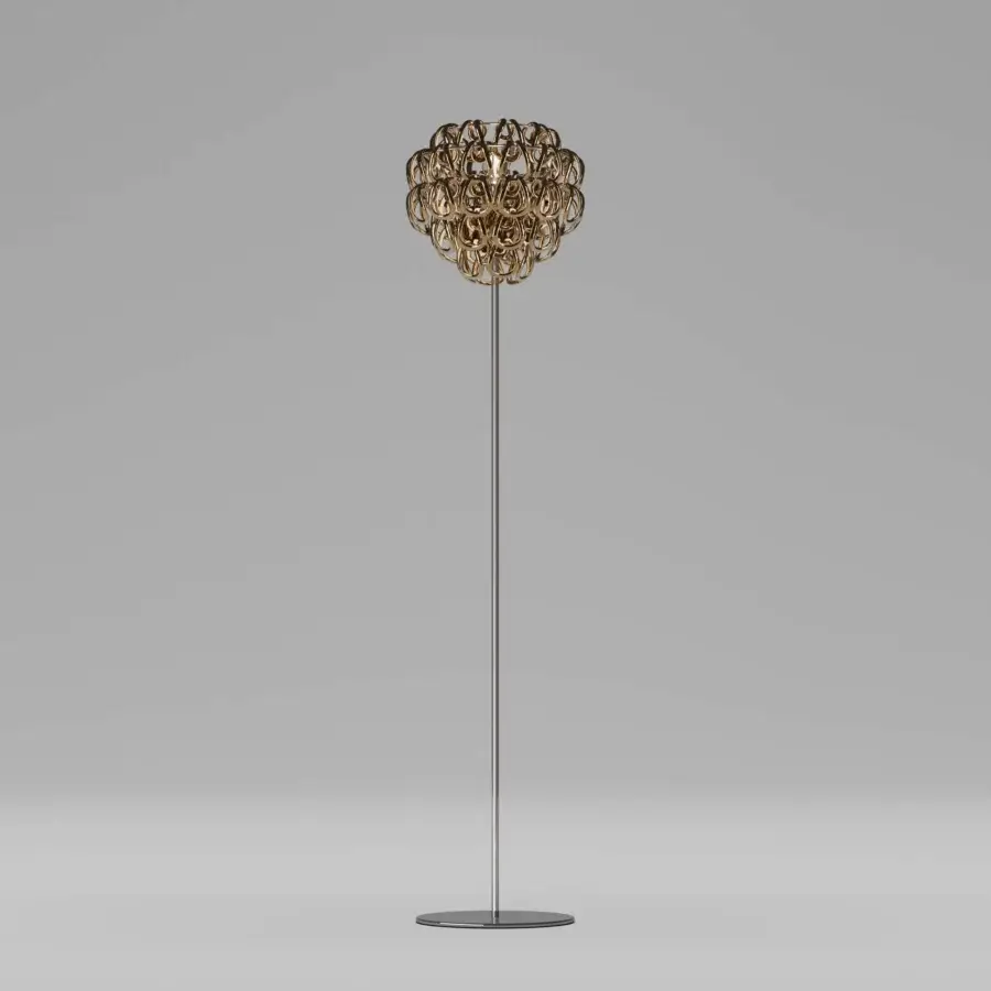Superior Vistosi Giogali floor lamp crafted in cascading Murano glass hooks with satin metal stem and dark metal base
