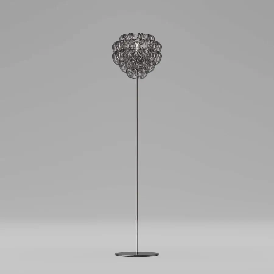 Distinguished Vistosi Giogali floor lamp crafted in hand-blown Murano glass hooks with dark gray satin metal finish