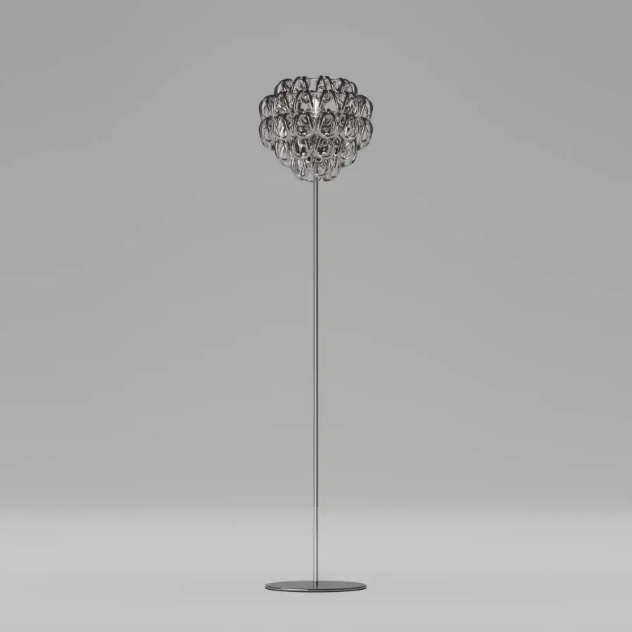 Superior Vistosi Giogali floor lamp crafted in hand-blown Murano glass with polished metal and interconnected crystal elements