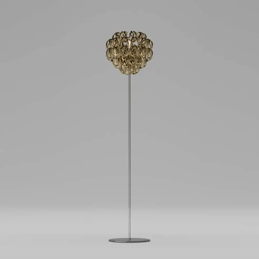 Distinguished Vistosi Giogali floor lamp built in cascading hand-blown Murano glass hooks with a satin metal stem and dark base
