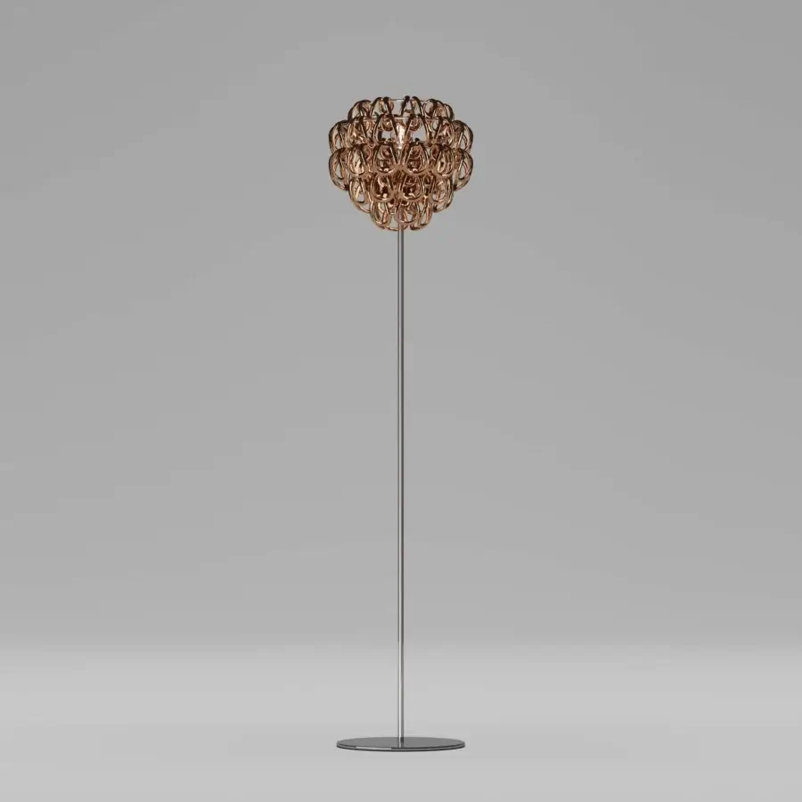 Superior Vistosi Giogali floor lamp built in cascading hand-blown Murano glass hooks with coppery gold finish