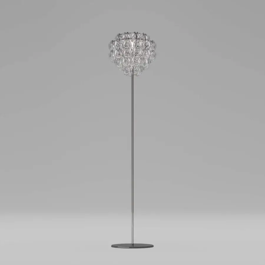 Distinguished Vistosi Giogali floor lamp crafted in clear Murano glass hooks with a dark-finished metal stem and base