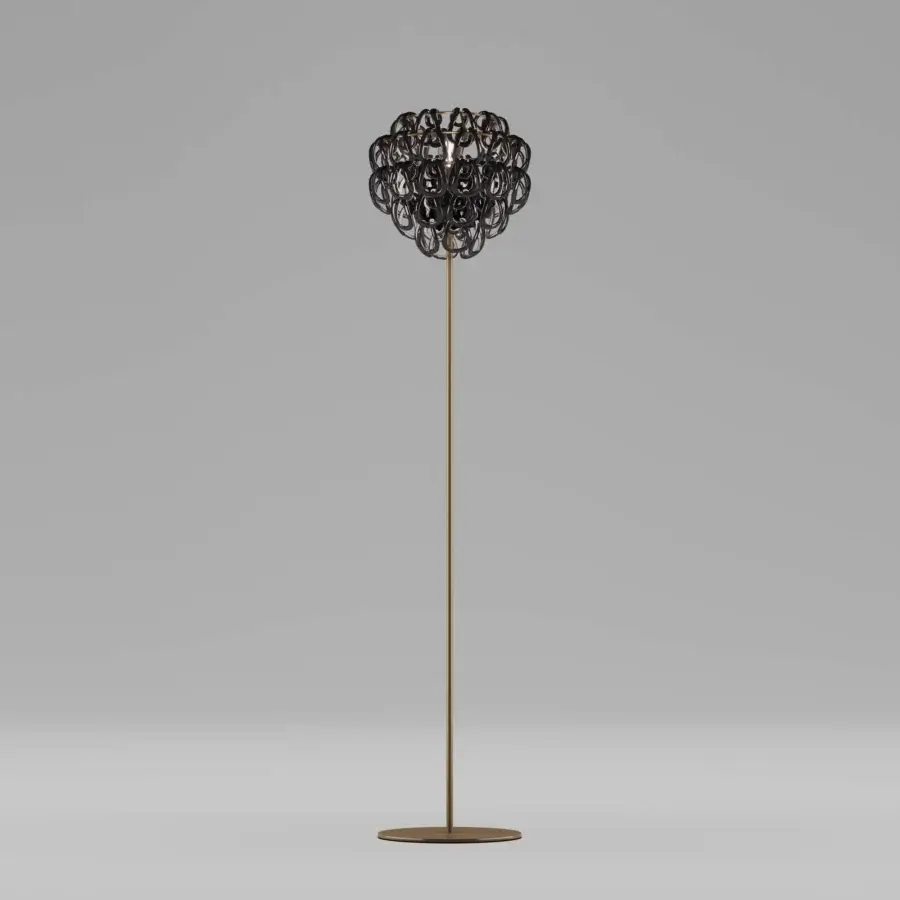 Exceptional Vistosi Giogali floor lamp crafted in Murano glass with satin gold-toned metal, showcasing interconnected crystal elements