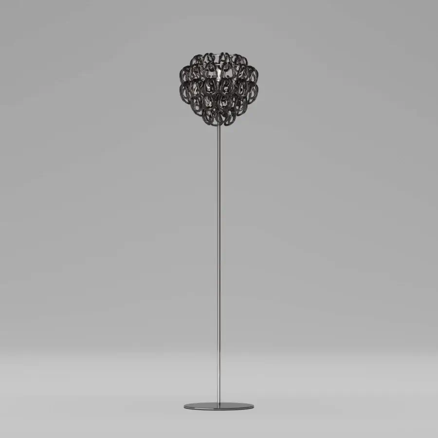 Superior Vistosi Giogali floor lamp in dark gray with hand-blown Murano glass hooks and satin metal frame