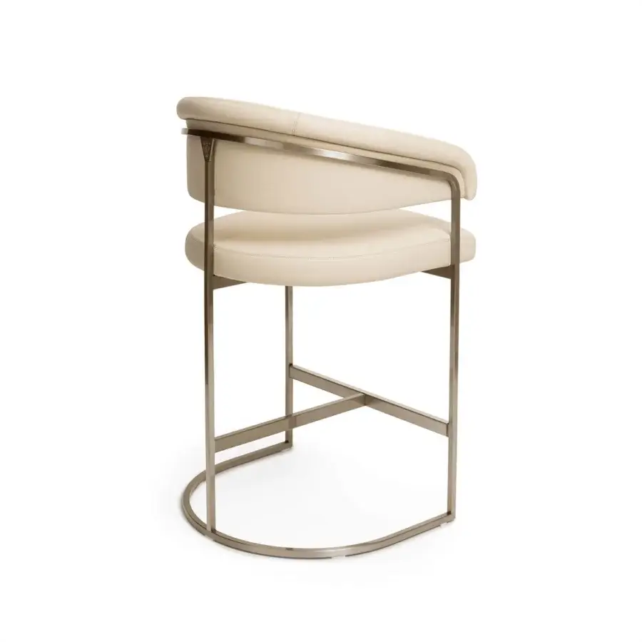 Exceptional Visionnaire Clem stool with squared brass pipe frame and curved plywood core in off-white finish