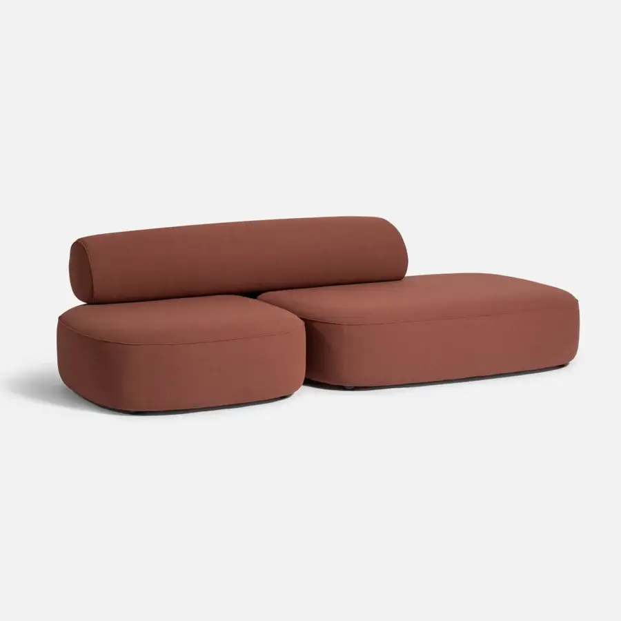 Superior Carpanese Home Slow sofa with terracotta premium leather upholstery and exposed ash wood supports
