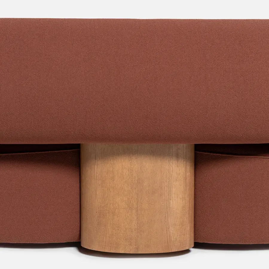 Lavish Carpanese Home Slow sofa with terracotta woven fabric upholstery and exposed ash wood supports