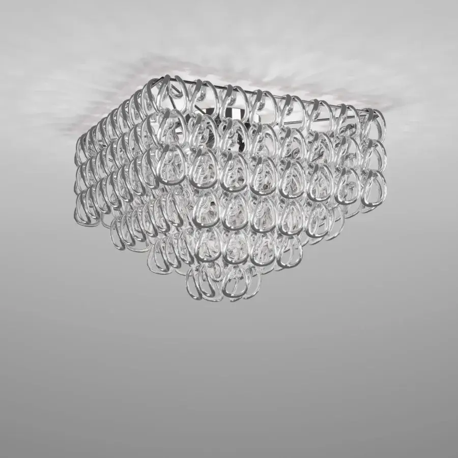 Distinguished Vistosi Giogali ceiling lamp crafted in clear hand-blown glass with tonal variations and a glossy finish