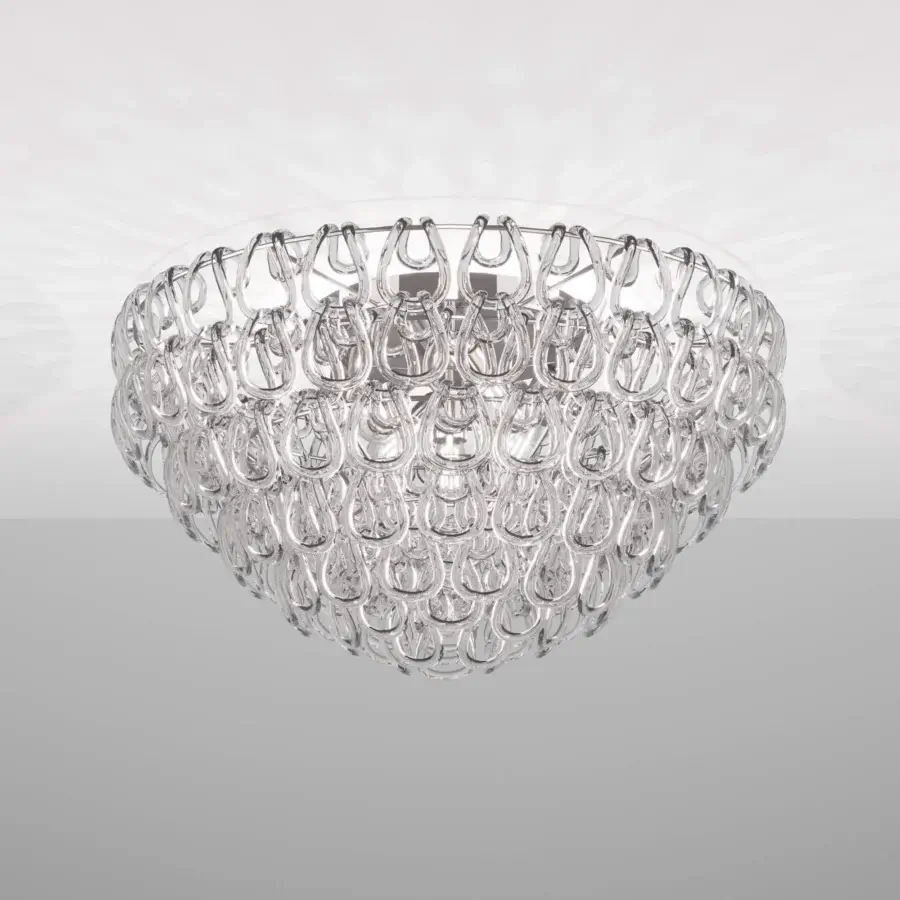 Elegant Vistosi Giogali ceiling lamp crafted with interlocking hand-blown glass hooks and glossy finish
