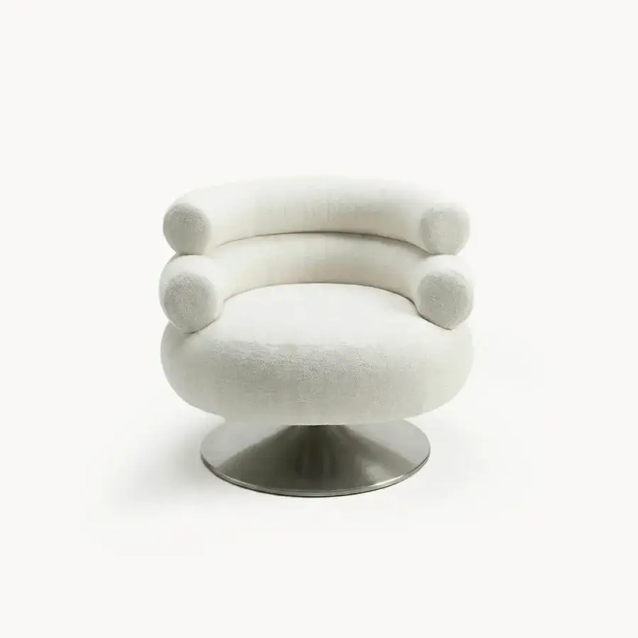 Superior Visionnaire Voluptas lounge chair crafted in textured off-white textile with a satin-finish metallic base