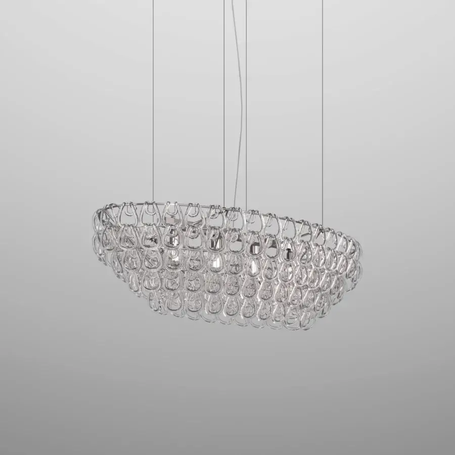 Distinguished Vistosi Giogali suspension lamp crafted in interconnected clear glass with a glossy finish