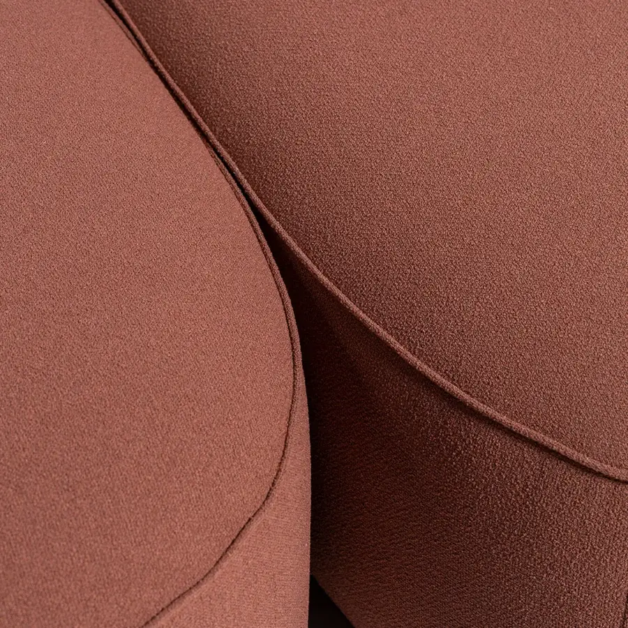 Superior Carpanese Home Slow sectional with reddish-brown textile upholstery and exposed ash wood supports crafted with a matte finish