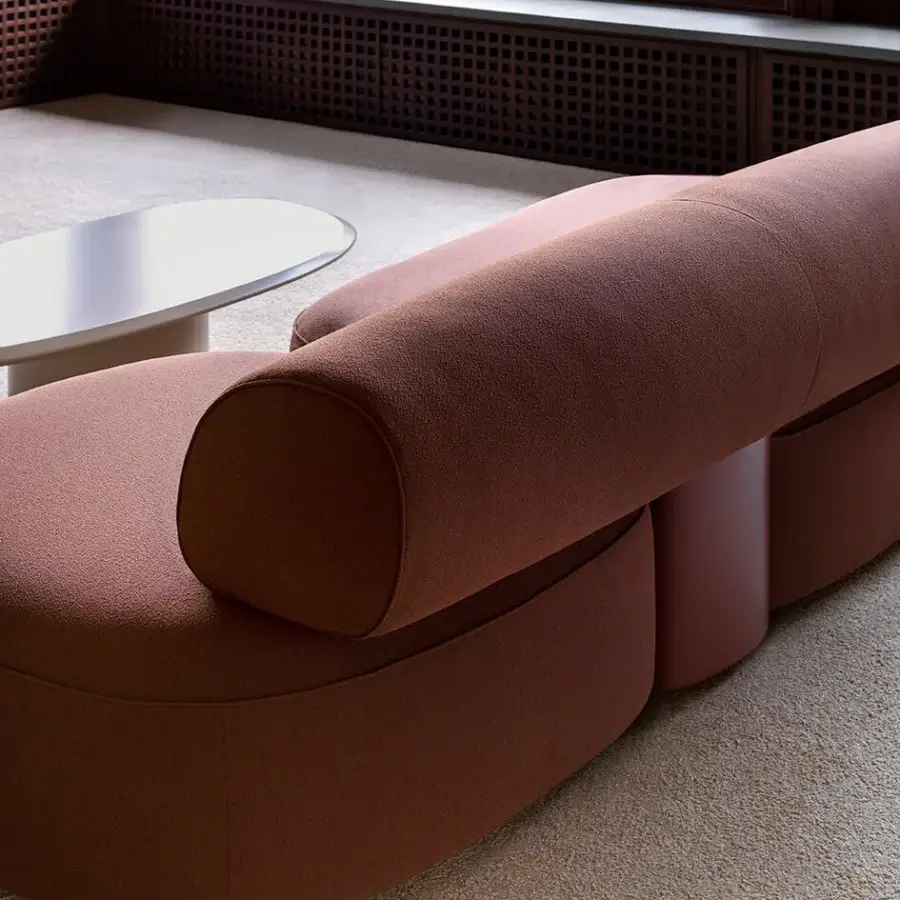 Exceptional Carpanese Home Slow sectional with terracotta textured textile upholstery and supportive elastic strap suspension