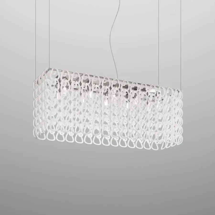 Exclusive Vistosi Giogali suspension lamp crafted in white with an intricate openwork structure and smooth finish