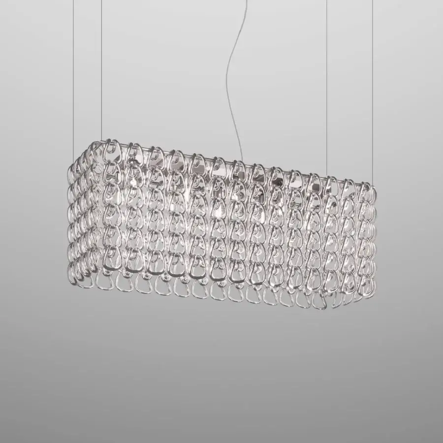 Superior Vistosi Giogali suspension lamp crafted in clear glass with a woven, glossy finish