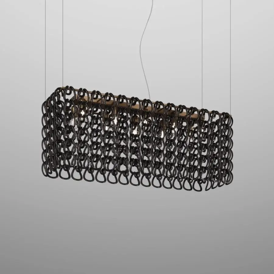 Exceptional Vistosi Giogali Oval suspension lamp with dark metal framework and warm golden-brown wooden interior in matte finish