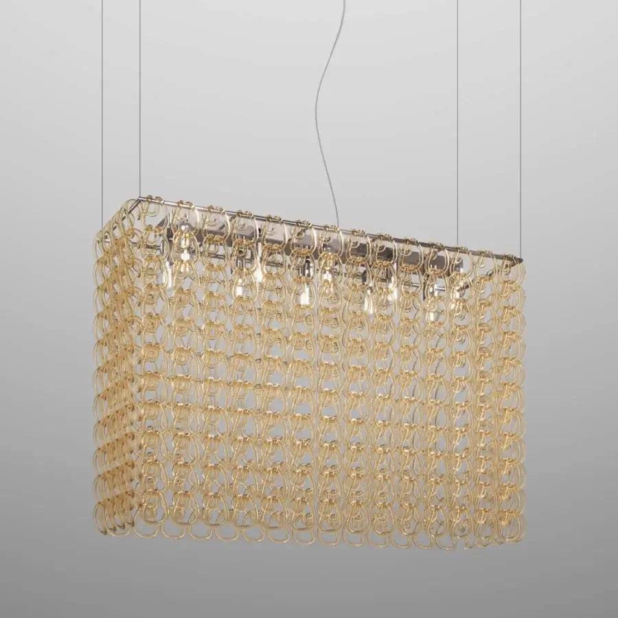 Exceptional Vistosi Giogali Cube suspension lamp with interlocking transparent glass and polished metal frame