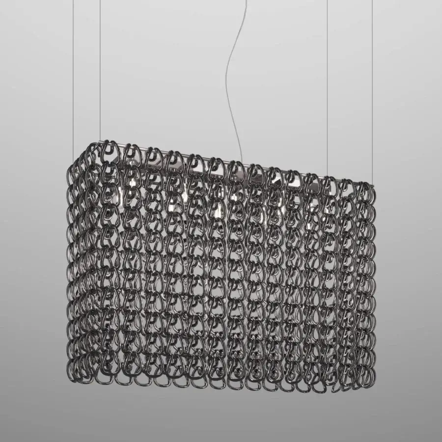 Distinguished Vistosi Giogali Cube suspension lamp crafted in interwoven silver glossy metallic elements for brilliant light diffusion
