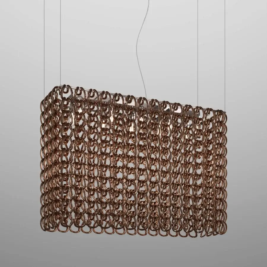 Distinguished Vistosi Giogali suspension lamp crafted in interwoven burnished copper with a satin finish