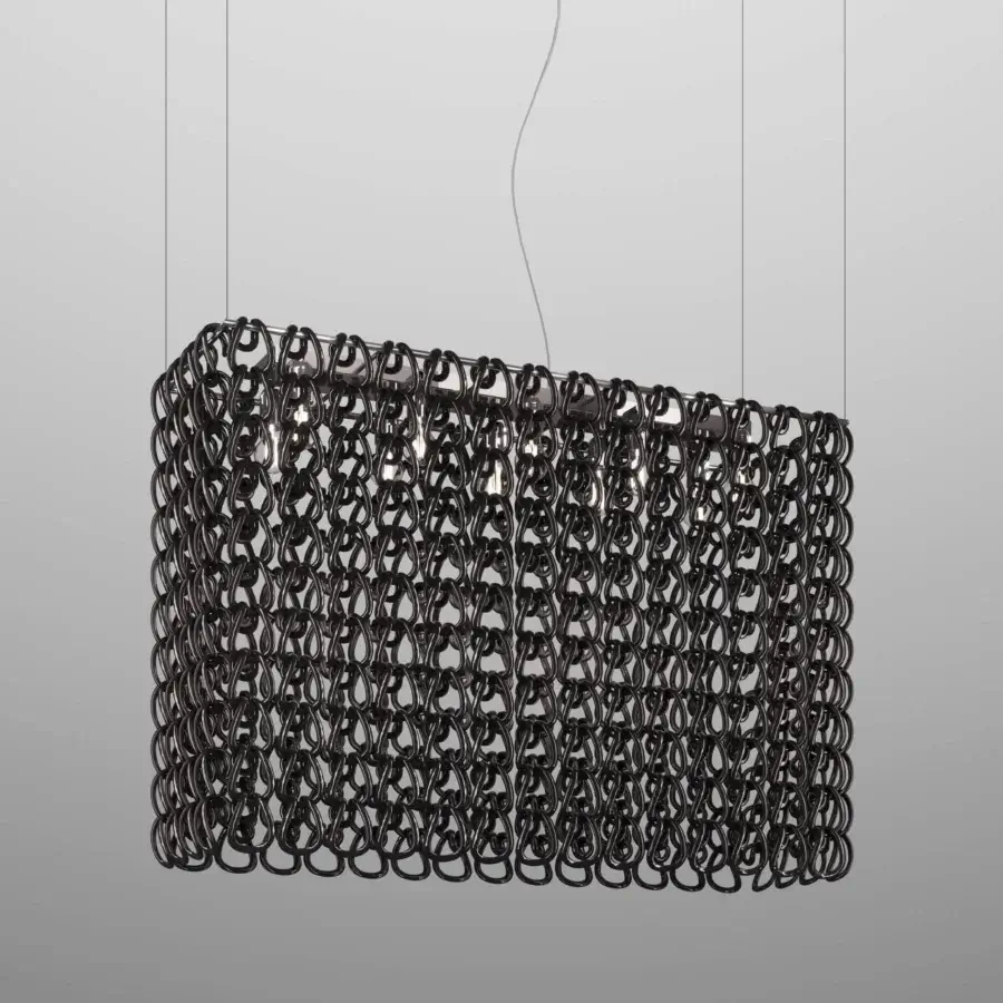 Distinguished Vistosi Giogali Cube suspension lamp crafted in interconnected metal with dark gray matte finish