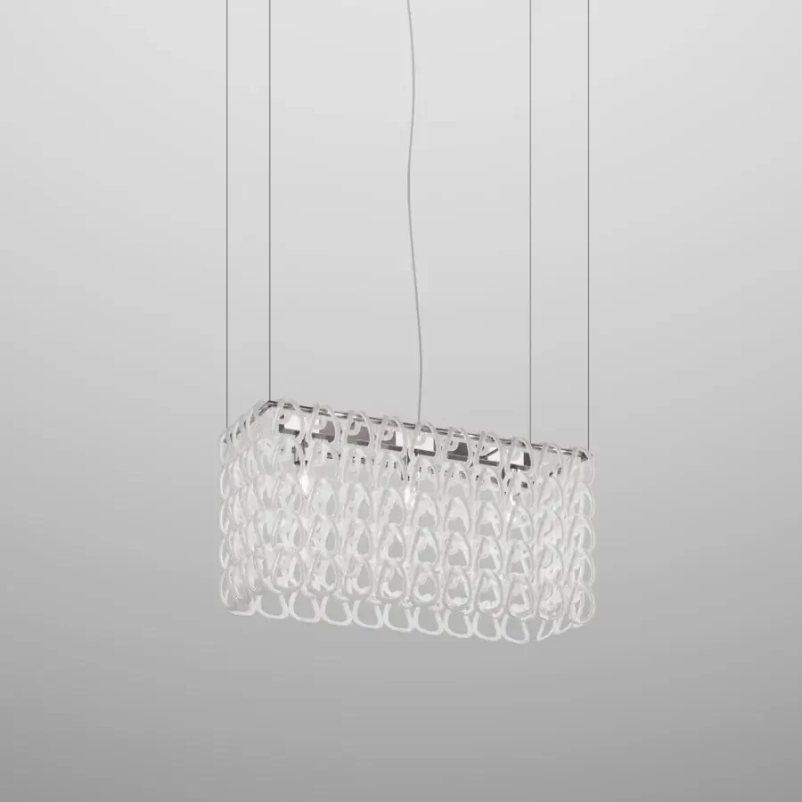Exceptional Vistosi Giogali Cube suspension lamp with interconnected rounded links in reflective silver finish