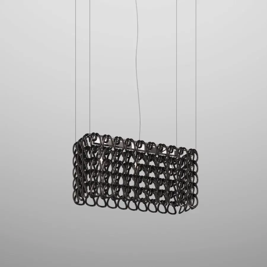 Elegant Vistosi Giogali Cube suspension lamp with interconnected droplet elements in dark subtly-sheened metal