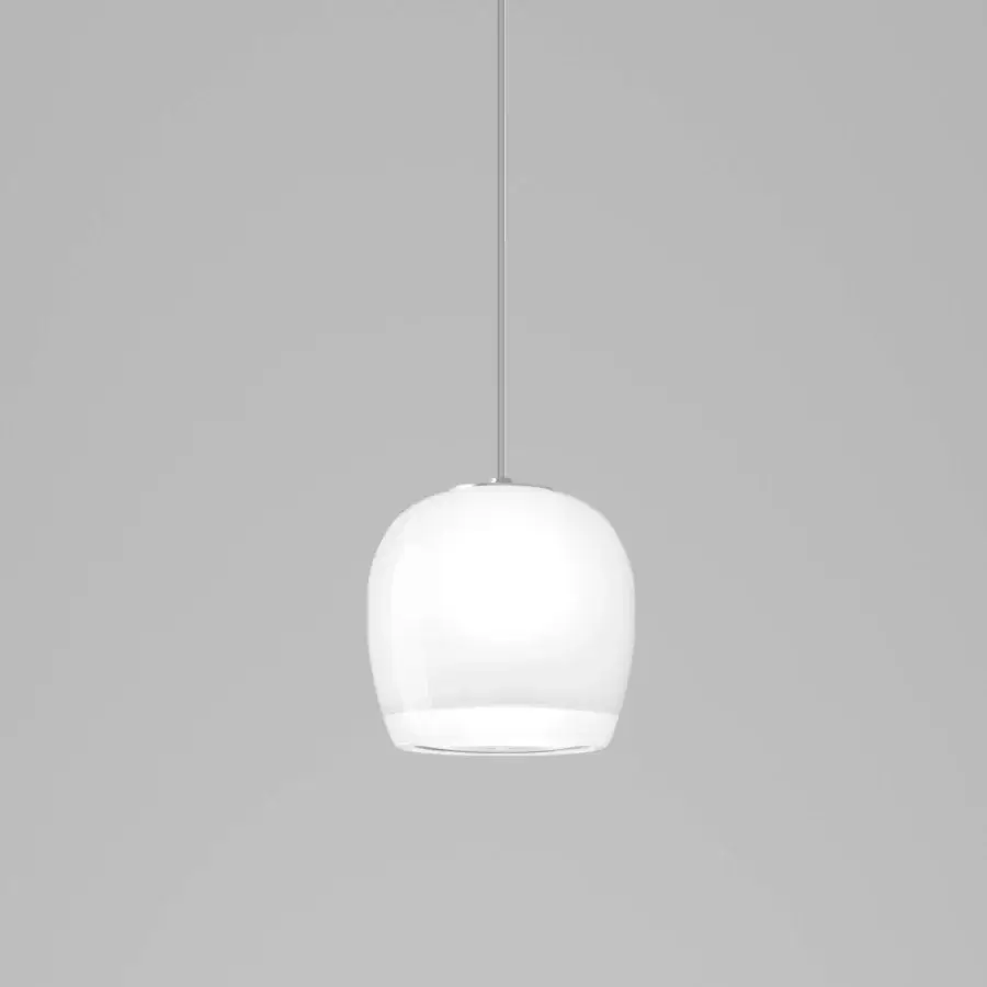 Distinguished Vistosi Implode suspension lamp crafted in translucent white Murano glass with a glossy finish