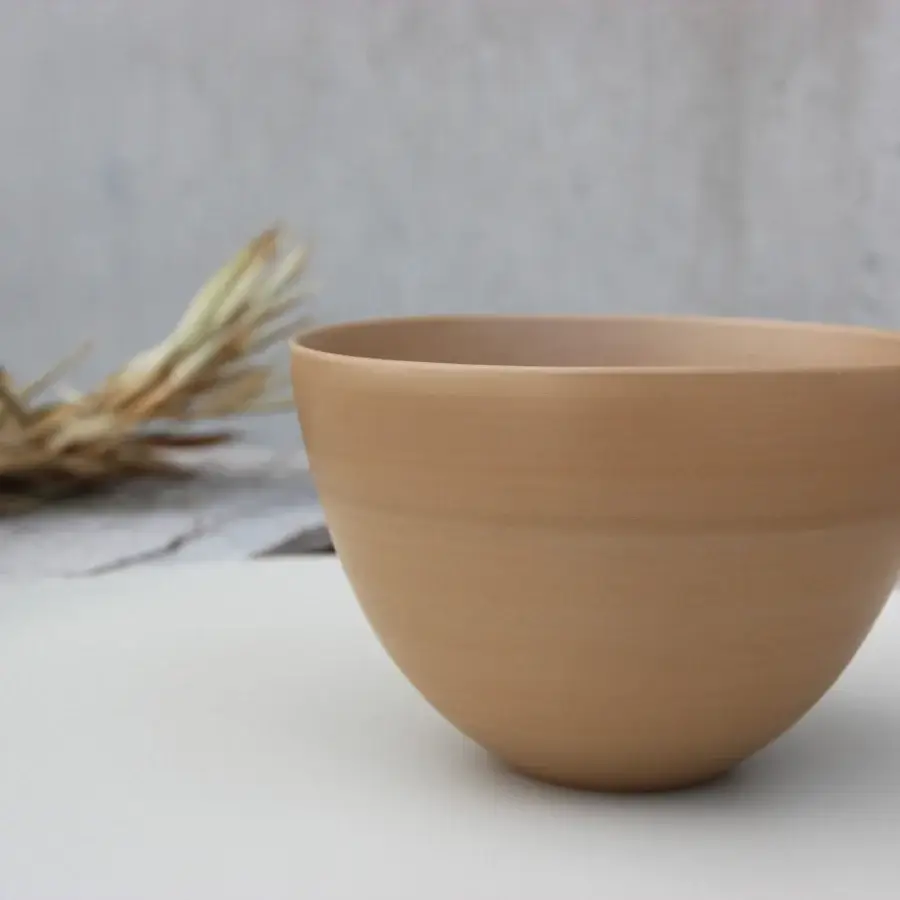 Exceptional Rina Menardi Ciotole bowl crafted from baked clay in an earthy beige tone with a matte finish