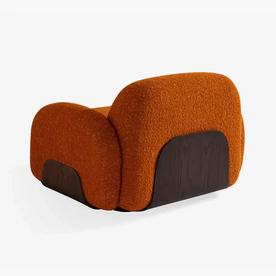 Distinguished Carpanese Home Bubble Lounge chair in burnt orange looped textile with satin-finish wood base