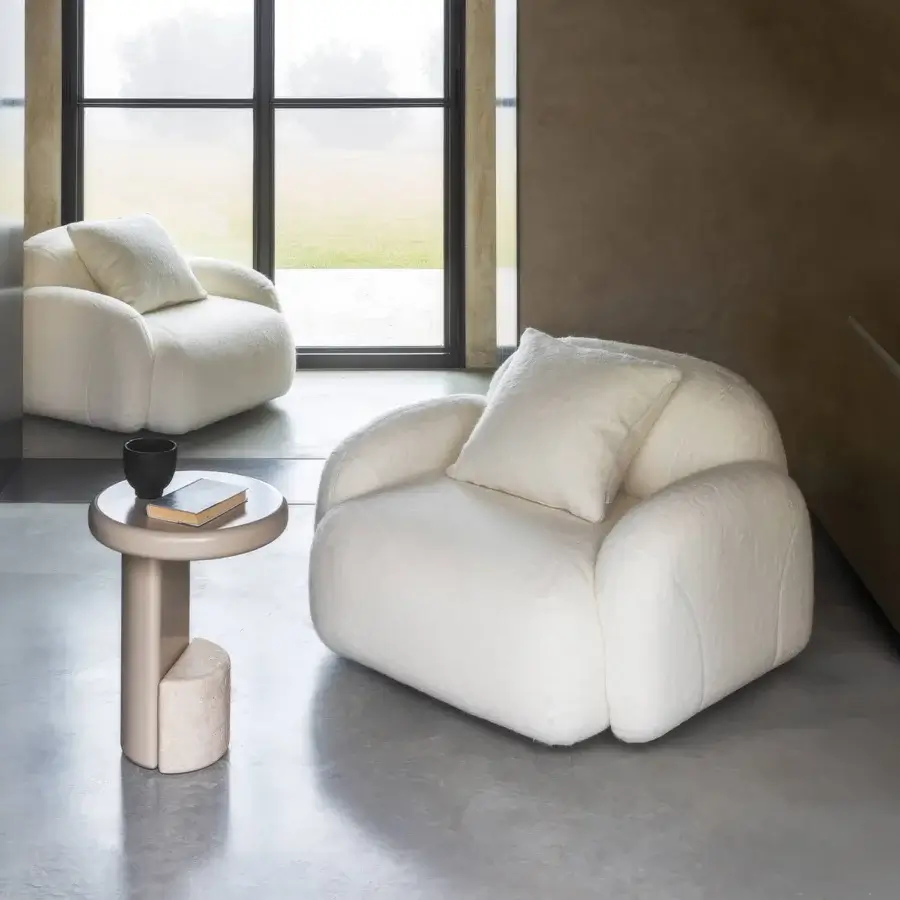 Exceptional Carpanese Home Bubble Lounge chair in off-white textile upholstery with a rounded, enveloping structure
