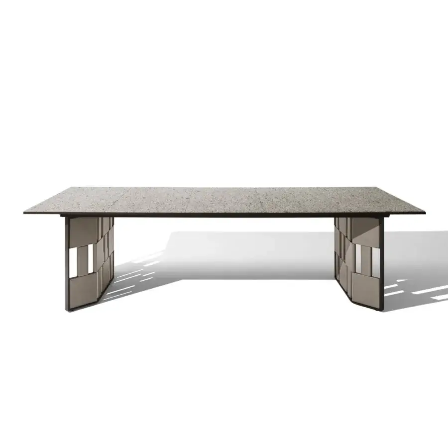 Exceptional Giorgetti Break table with Etna lava stone, carob powder-coated aluminum, and ash wood legs